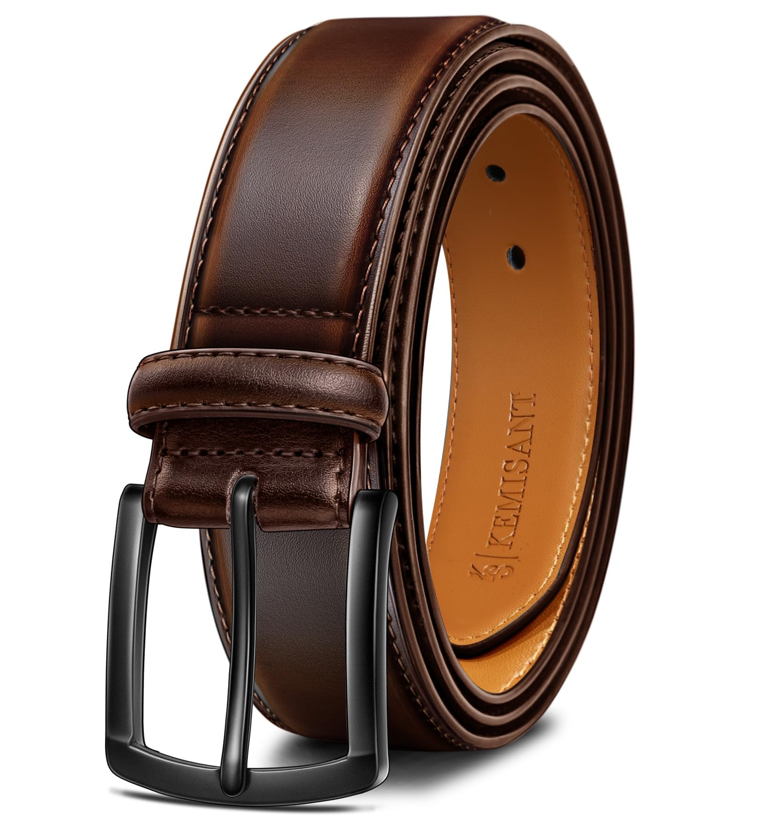KEMISANT Ledergürtel Herren, Gürtel Herren Leder 35mm für Business und formelle Anlässe,Anzuggürtel Begleiter zu Männer Businessschuhe(Caffè,125cm/42-44" taille verstellbar)