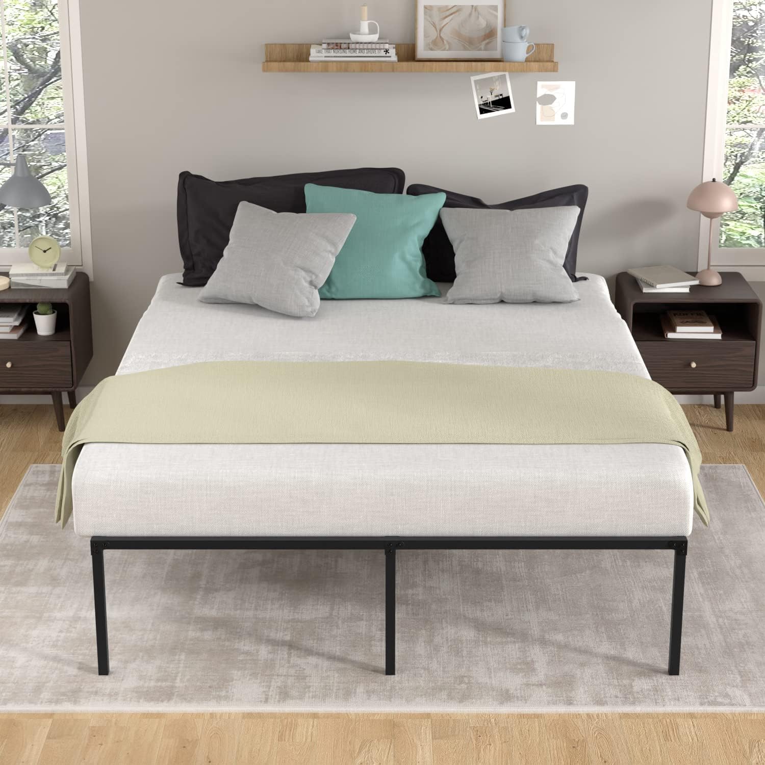 18 Inch Full Bed Frame Platform Bed Frame, Heavy Duty Bed Frames No Box Spring Needed, Metal Full Size Bed Frame with Storage/Sturdy Steel Slats Support, Noise Free, Easy Assembly, Black