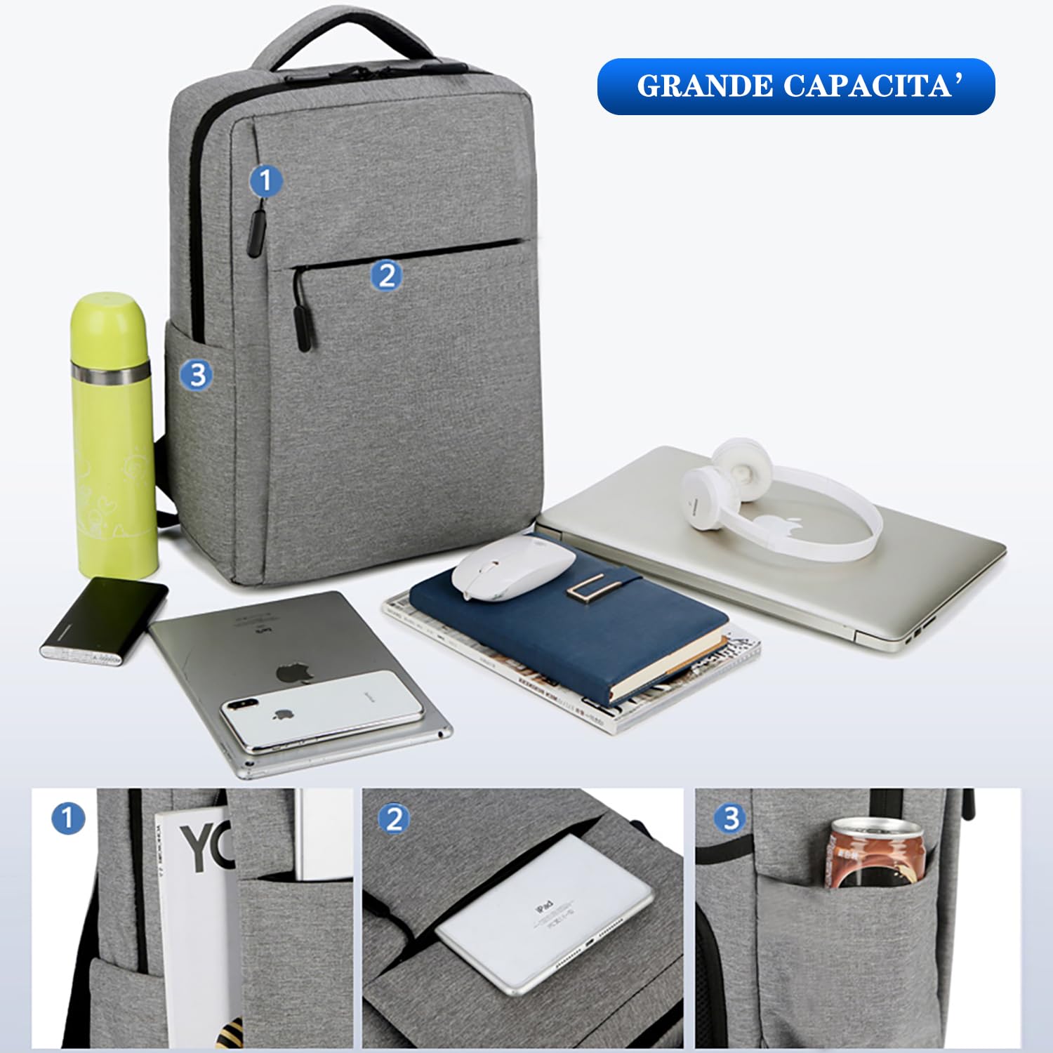 Zaino Porta PC Borsa per PC Portatile Custodia Computer Notebook Laptop con Attacco USB Scuola Lavoro Viaggio