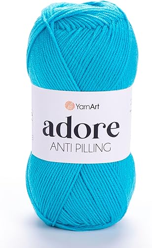 1 madeja YarnArt Adore, Hilo antibolitas, 100% acrílico antibolitas, 100 g (3.5 oz), 918.6 ft (306 yd), 3 Light-DK, Turquoise - 343 disponible en Yaxa Colombia