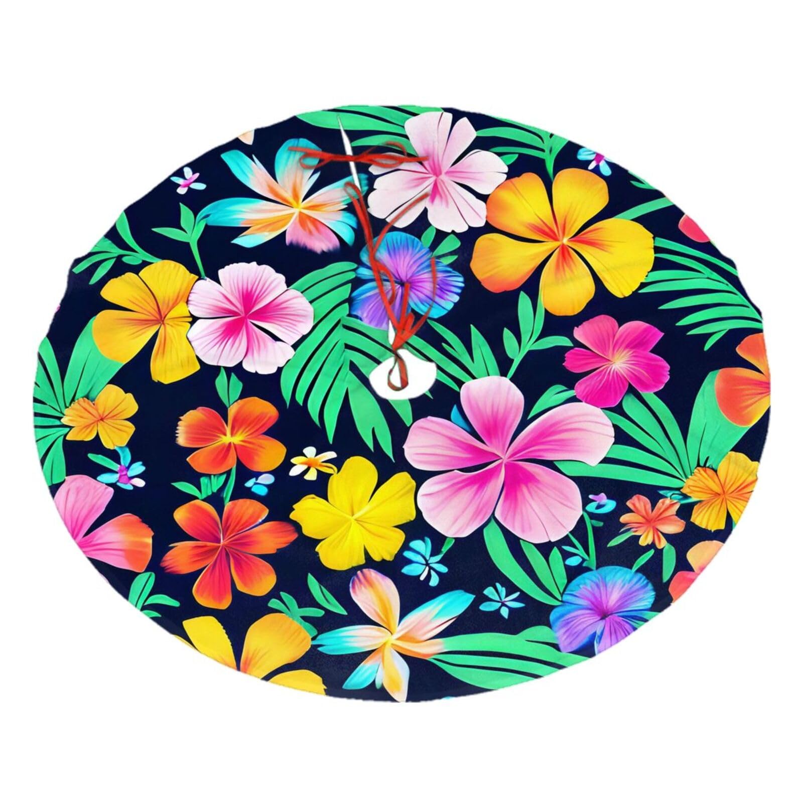 Colorful Flowers Printed Christmas Tree Skirt Christmas Plush Tree Skirt 36 inches (about91 cm) ChristmasIndoor and Outdoor