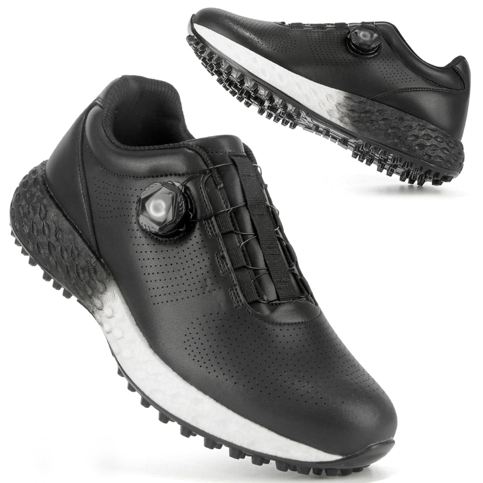 JiuQing Wodoodporne buty golfowe męskie profesjonalne bezkolcowe wygodne lekkie antypoślizgowe skórzane trampki