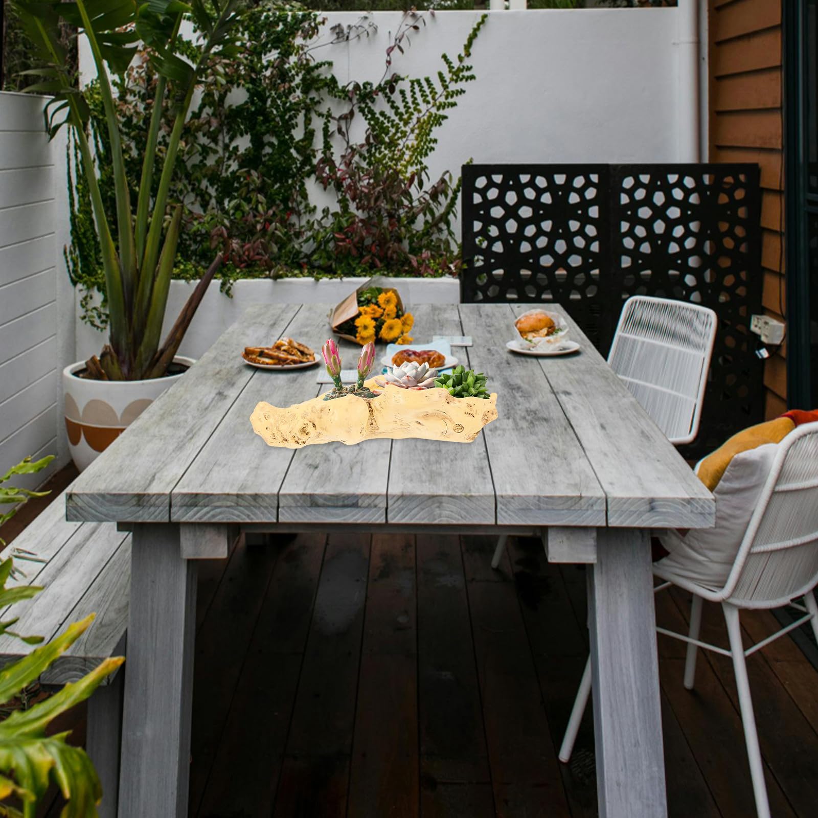 KICHOUSE Vaso in Resina Marrone Stile Radice D'albero per Piante Grasse e Piccoli Fiori, Decorazione da Giardino Fatta a Mano per Balcone e Regalo