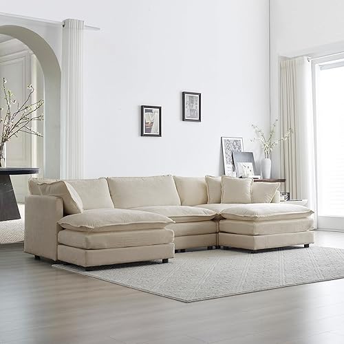 Miniatura 8 de Mikibama - Juego de sofá modular en forma de U, de 111.5 pulgadas para sala de estar, de 3 plazas, cómodo, con otomana movible, combinación de