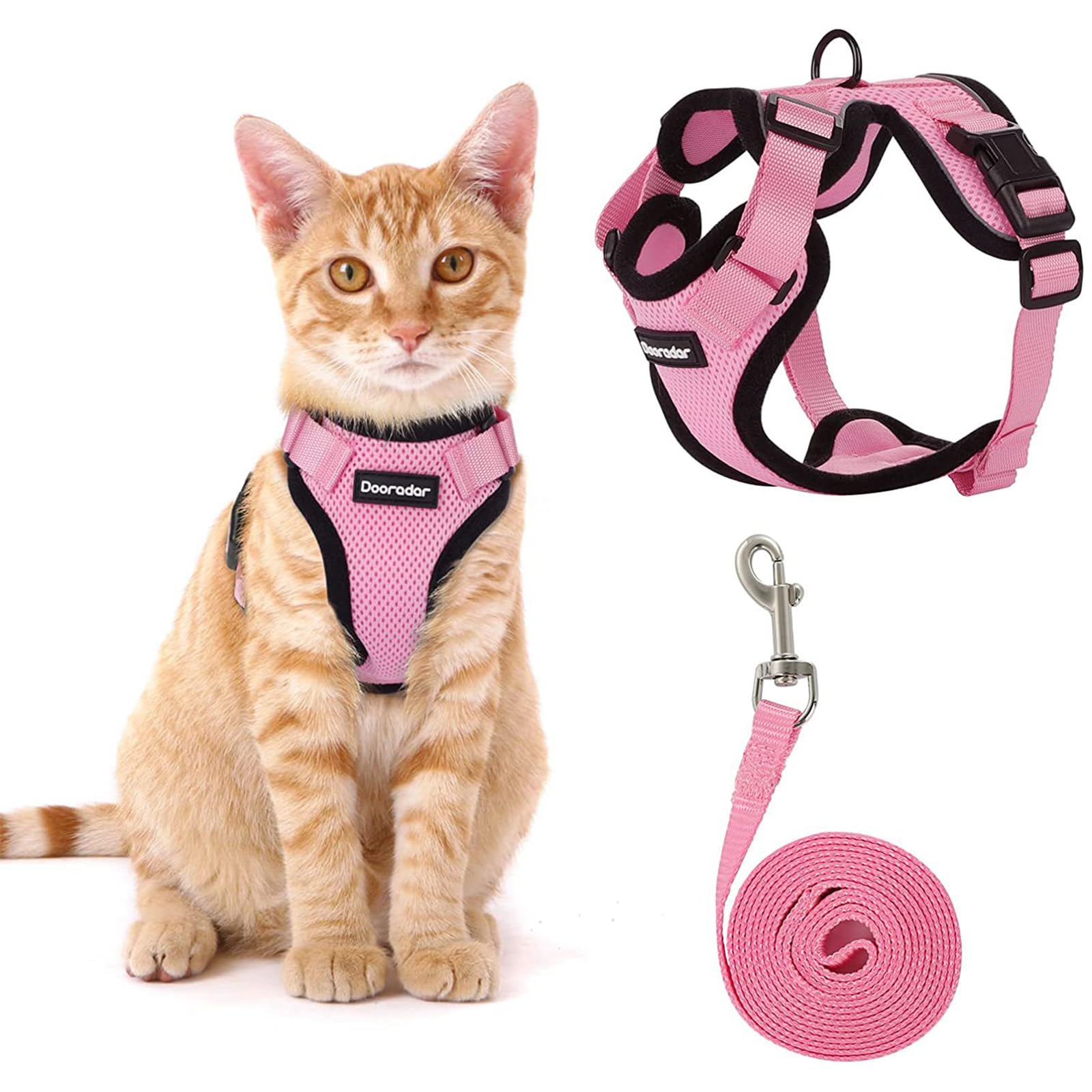Arnés para Gatos Antiescape con Correa, Chaleco Ajustable de Malla Transpirable y Suave, Diseño Ultra Delgado para Verano, Arnés para Gatos Pequeños y Medianos, Talla M, Color Rosa
