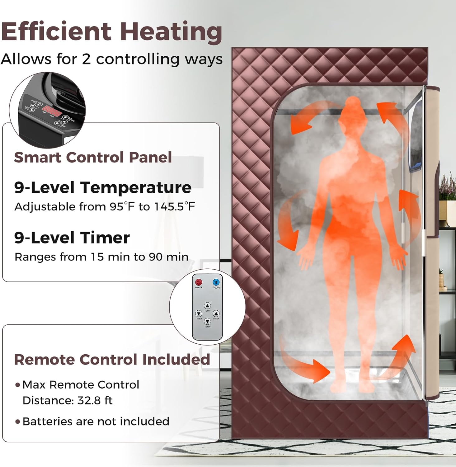 Control panel of the steam generator showing temperature and timer settings, with remote control