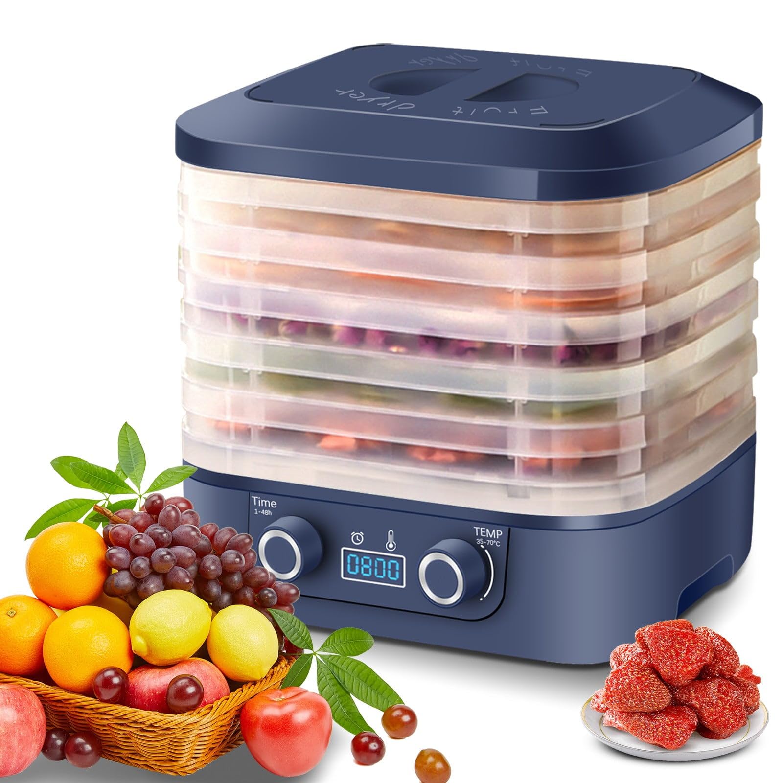 DISHENGZHEN Food Dehydrator, Dehydrated Dryer with 5 BPA-Free Trays, 48H Timer and 95-158℉ Temperature Control, Dehydrated for Fruit, Herbs, Meat, Veggies and Dog Treats