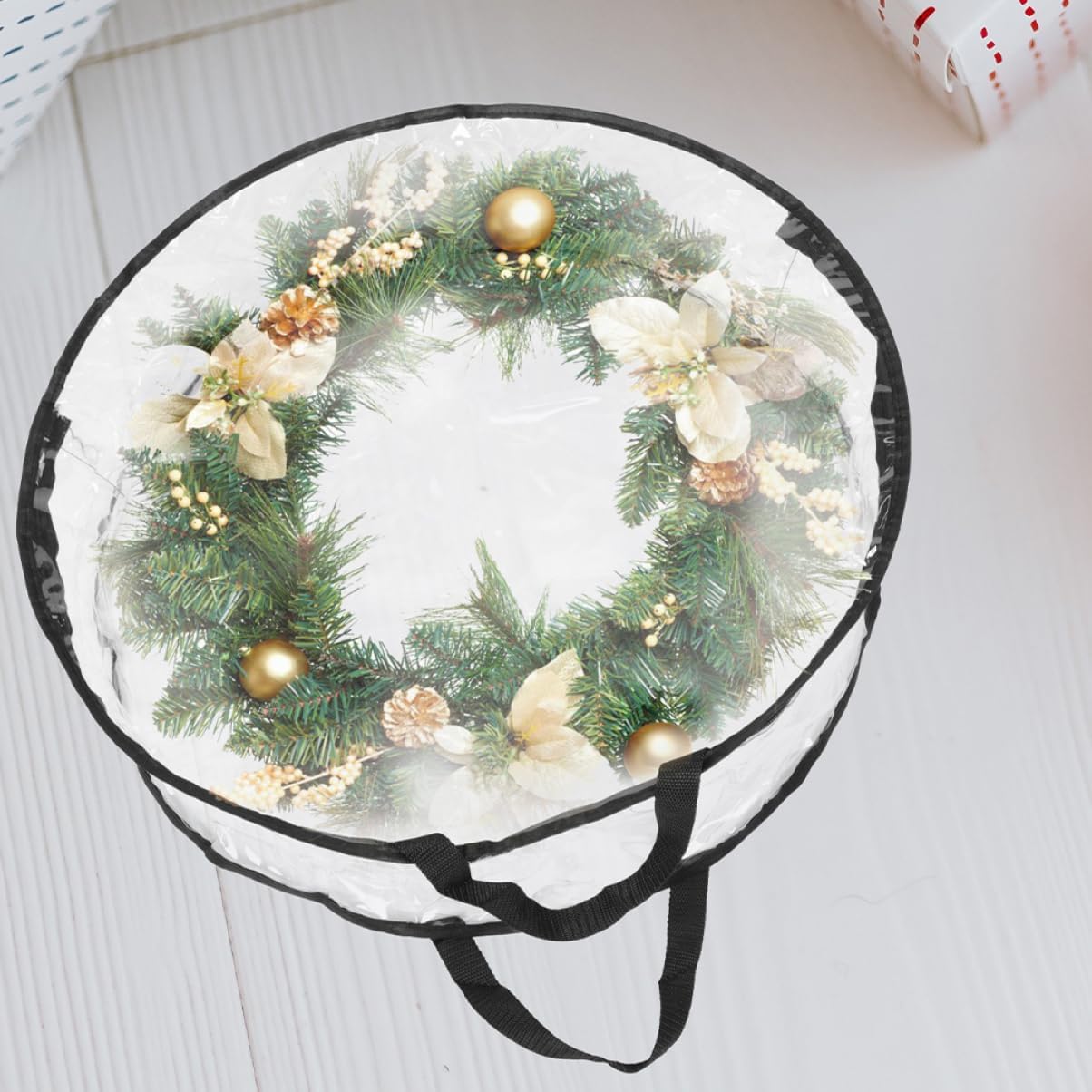 Christmas Wreath Storage Bag Zippered Pouch with Handle for Xmas Garland Capacity for Seasonal Decorations and