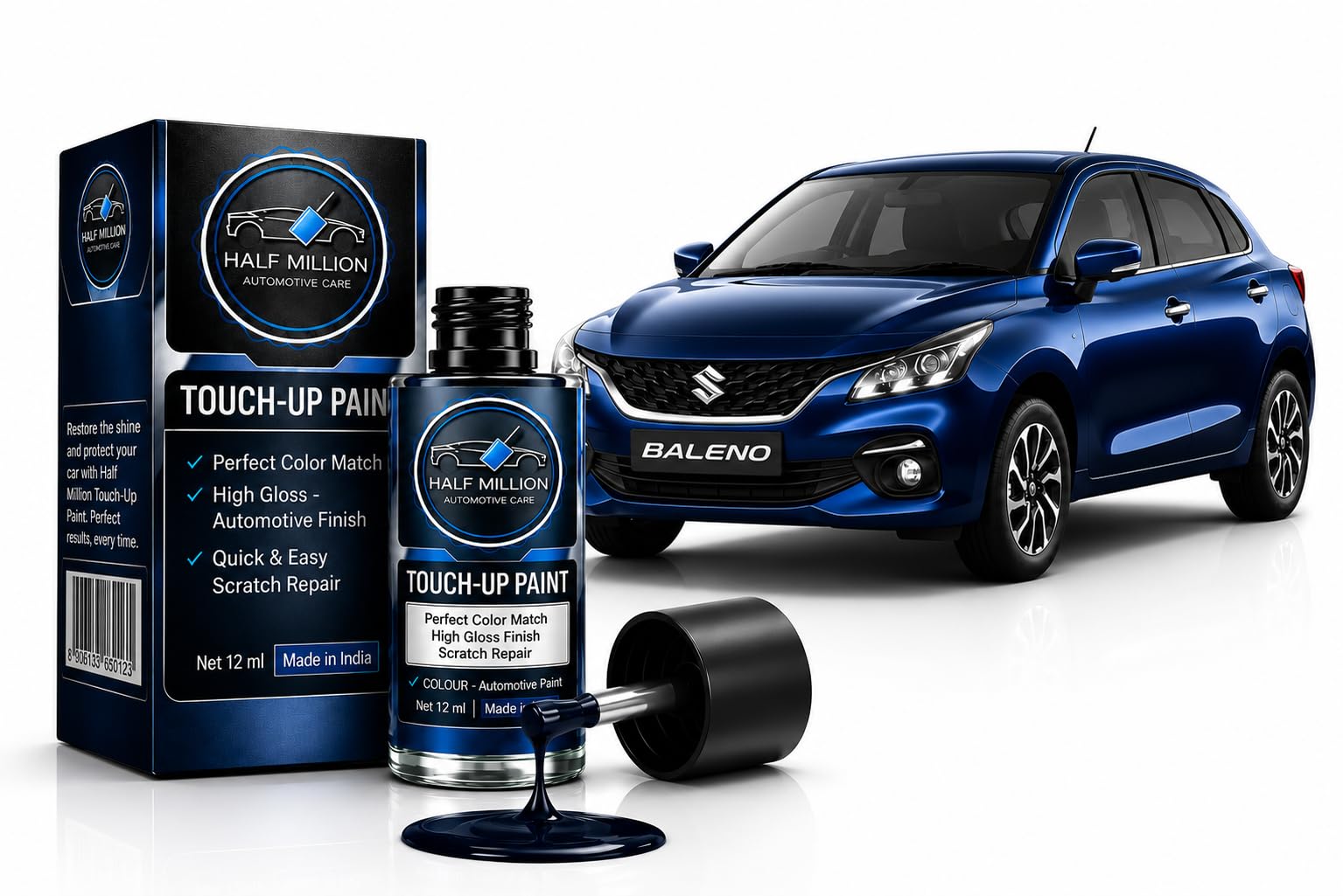 Half Million® MARUTI BALENO Touch Up Paint Nexa Blue [ZYR] Factory Quality and Matched 2k Paint | 2-In-1 Car Scratch Remover Pen | Car Paint Scratch Repair Kit for Scratches, Chips & Nicks | 12ml.-image-35