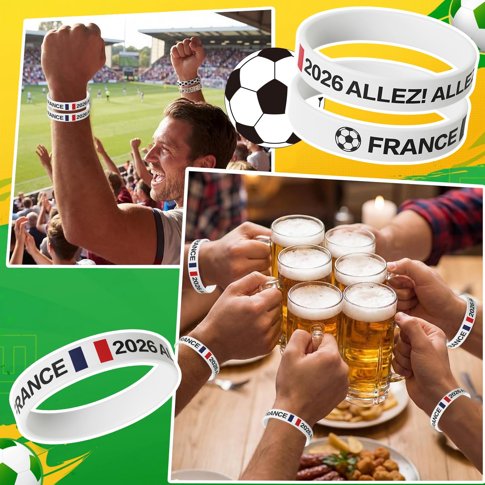 YESAH 20P Bracelet en Silicone,Avec Motif Drapeau,Brille la Nuit,Pour Fêtes,Coupe du monde de Football,Concerts,Visions Publiques,événements Nocturnes et événements de Groupe