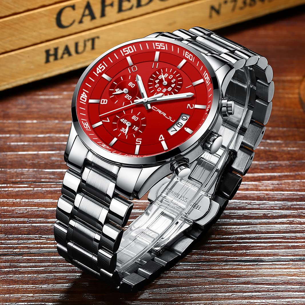 CRRJU Orologio analogico da uomo al quarzo giapponese con cinturino in acciaio inossidabile CJ2260