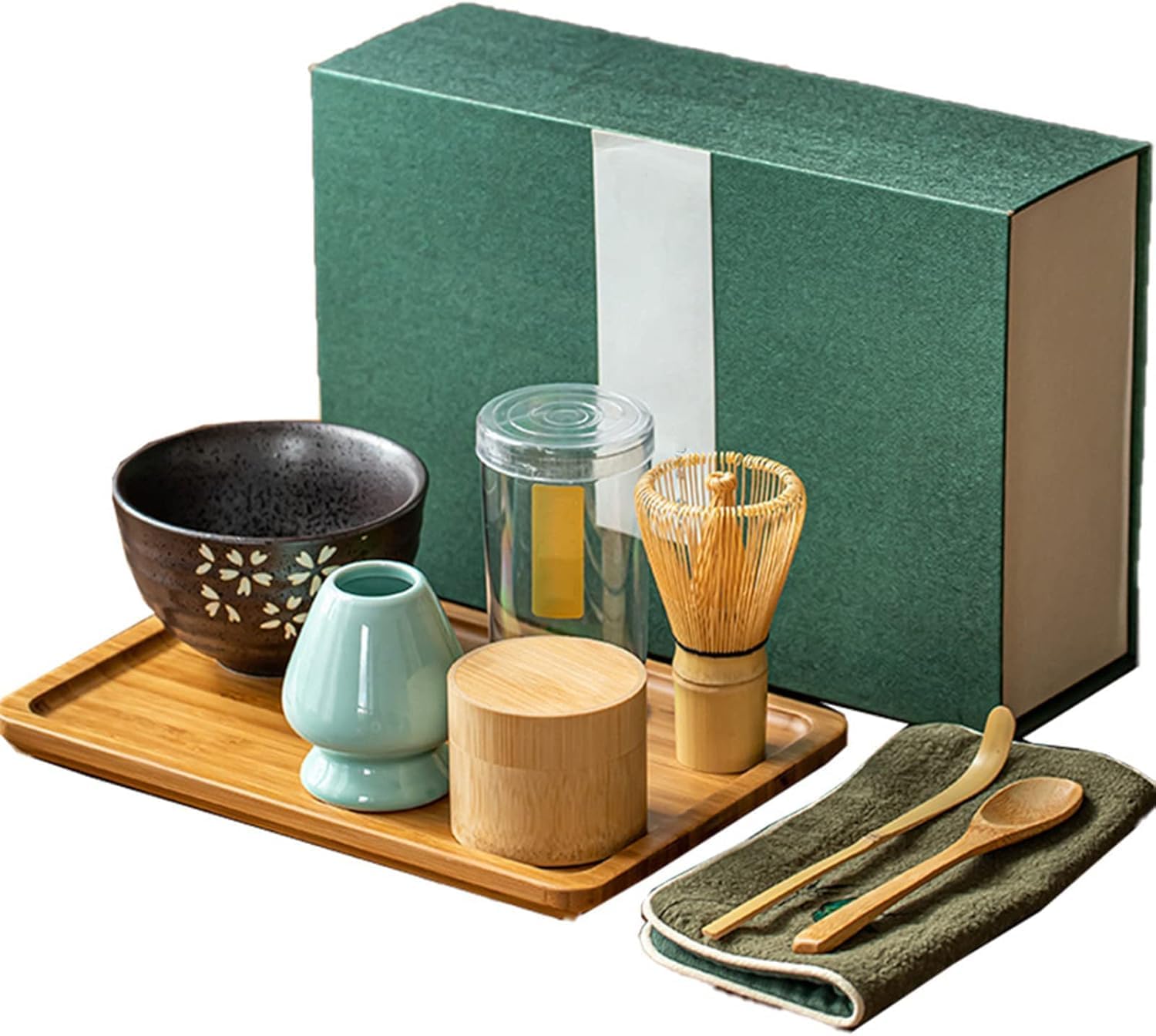 Japanese Matcha Whisk Set - 8-piece Tea Ceremony Kit with Bamboo Whisk, Bowl, Scoop, Holder, Can, and Tray - Perfect for Matcha Preparation and Gifts A