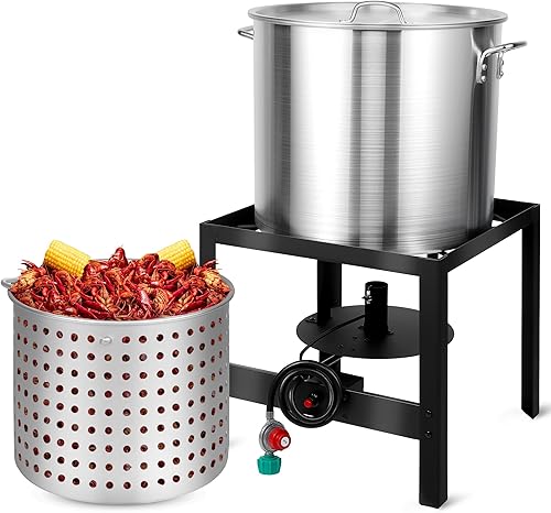 Seafood Boil Kit for Crawfish Boil Party, Featuring a Propane Burner, Propane Regulator, and a 80QT Pot with Basket, Built for Heavy-Duty Outdoor Use