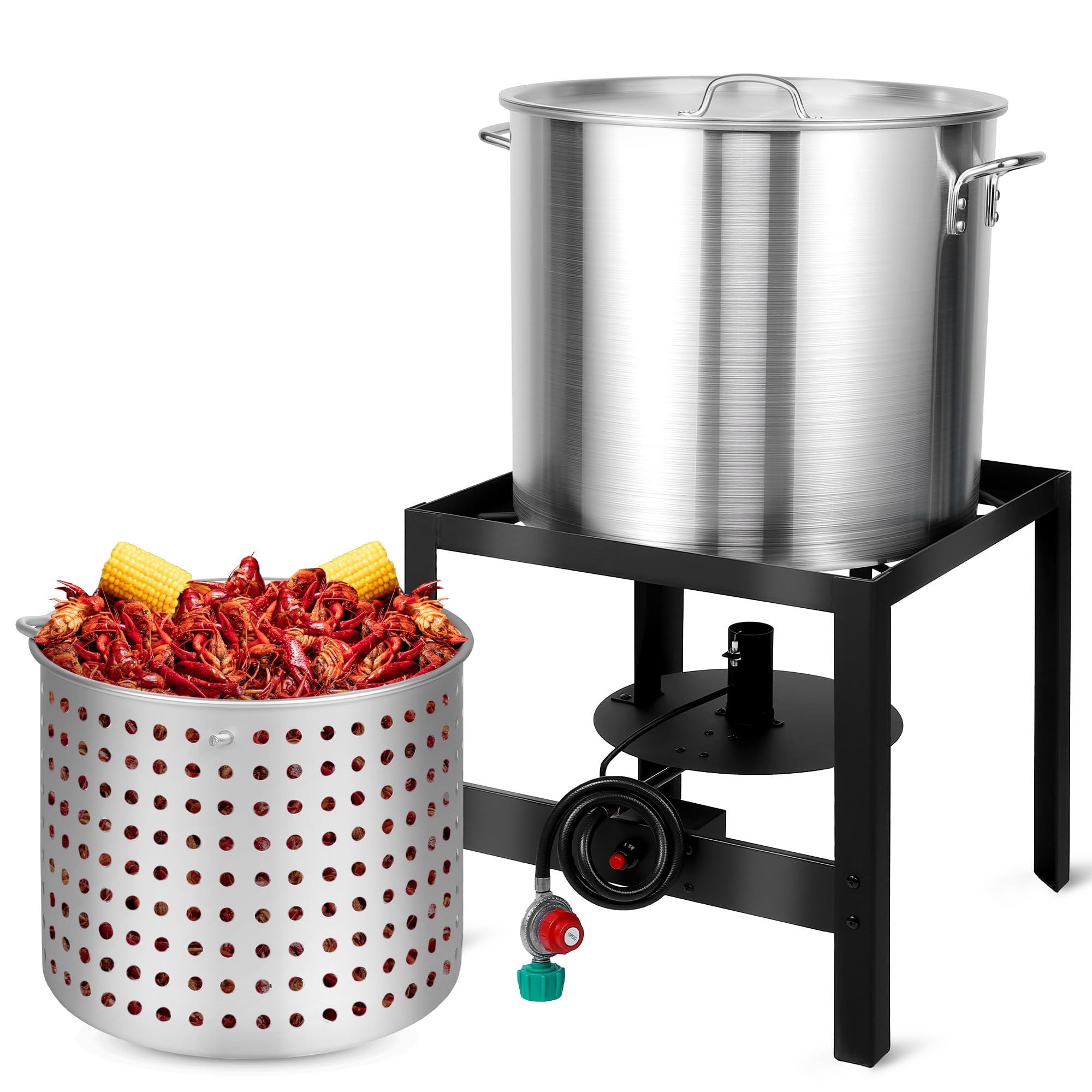 Seafood Boil Kit for Crawfish Boil Party, Featuring a Propane Burner, Propane Regulator, and a 80QT Pot with Basket, Built for Heavy-Duty Outdoor Use