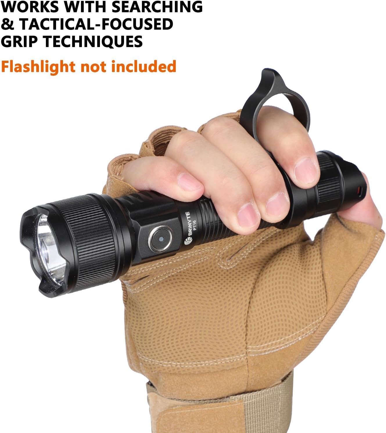 Tactical Flashlight Finger Ring (Black), Compatible PT16 Tactical Flashlight | Waterproof & Aluminum Alloy Secure Grip Ring, Flashlight Accessory for Outdoor & Camping (Black)