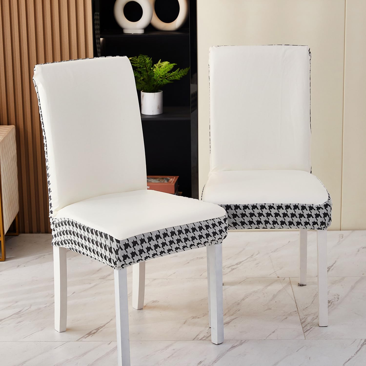 Grey,2pcs, Waterproof Dining Chair Cover PU Leather Fabric Chair Slipcover 2/4Pcs Stretch Chair Protector with Bottom Elastic Band High Back Chairs Cover for Dining Room Hotel