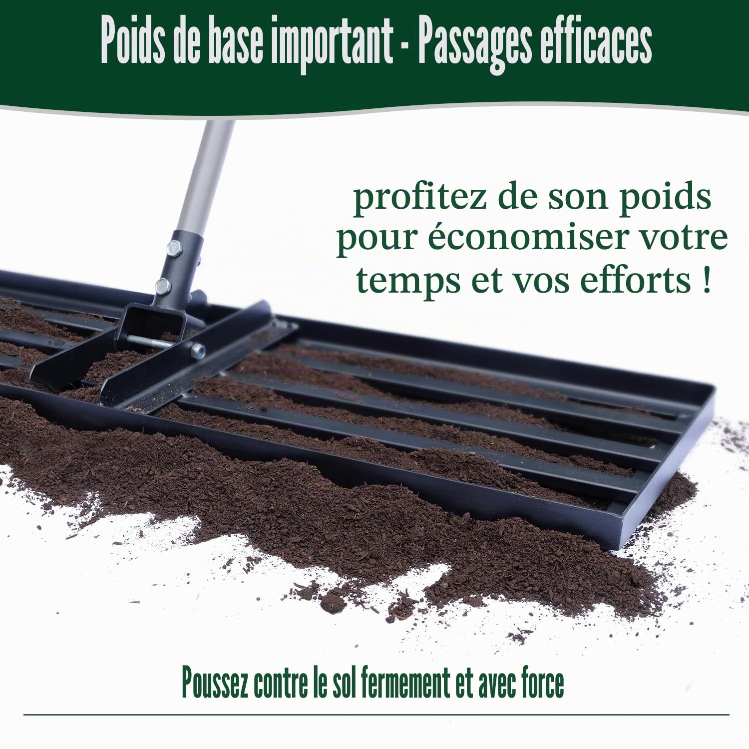 Jardineer Râteau de nivellement de pelouse robuste de 91,4 cm, manche de 183 cm de long pour gazon et sol, outil de nivellement de terre pour pelouse, jardin, entretien de terrain de golf