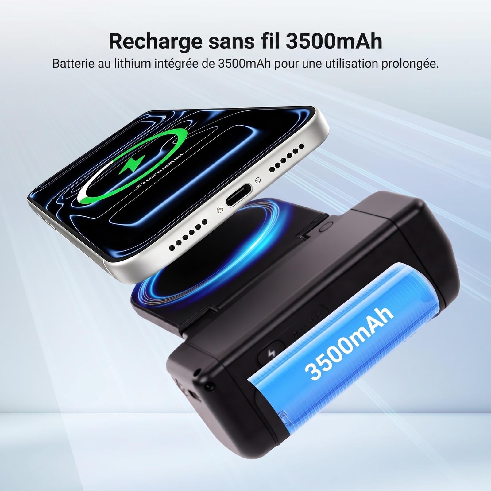 NEEWER Poignée magnétique pour téléphone Compatible avec MagSafe Phone et Samsung Recharge sans Fil, Support Ergonomique avec Batterie 3500 mAh et télécommande détachable, MG01