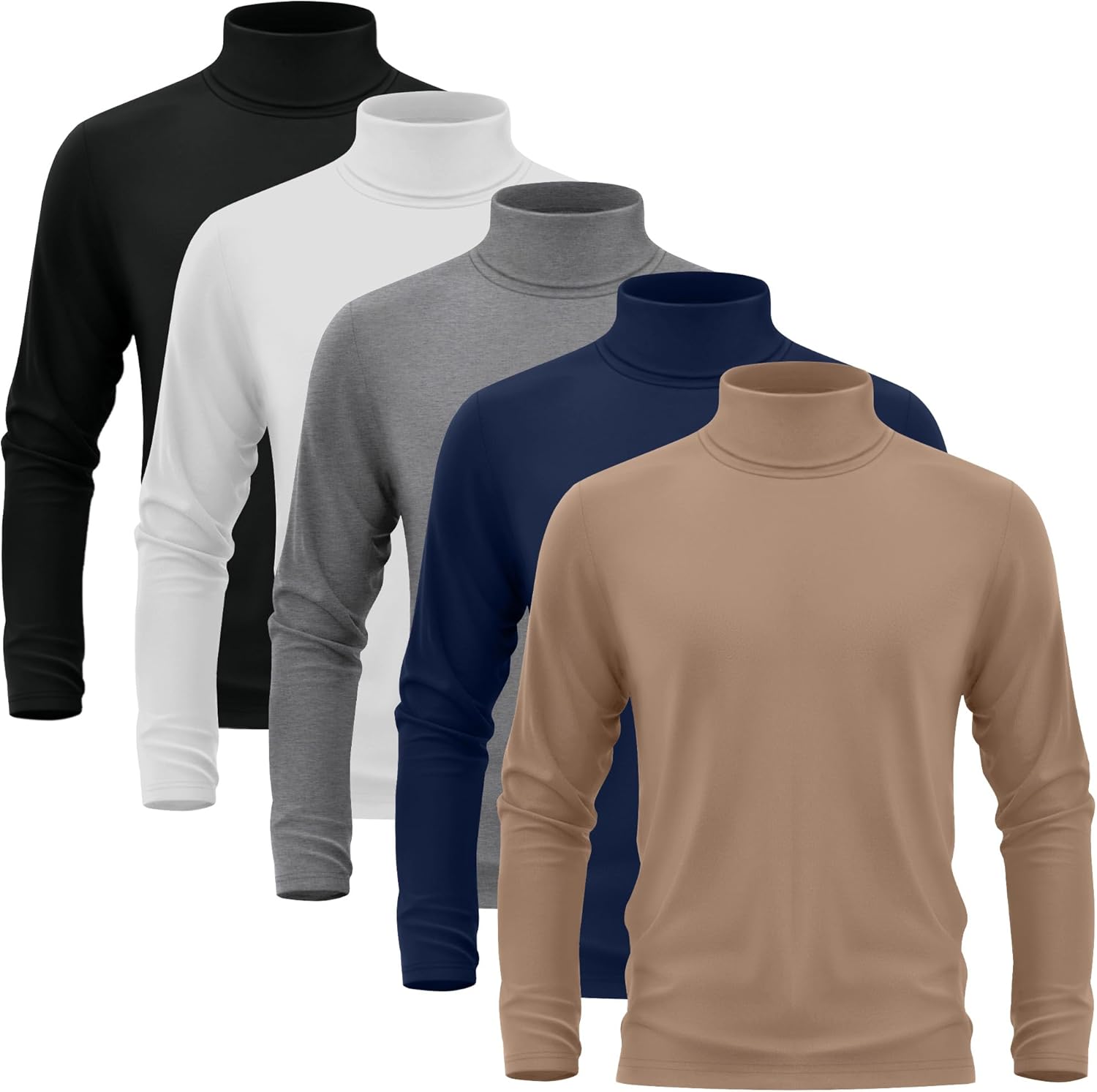 Neer 5 Packs Mens Big and Tall Long Sleeve Shirts Turtleneck Thermal Tops Casual Basic Tees Lightweight Pullover Undershirt