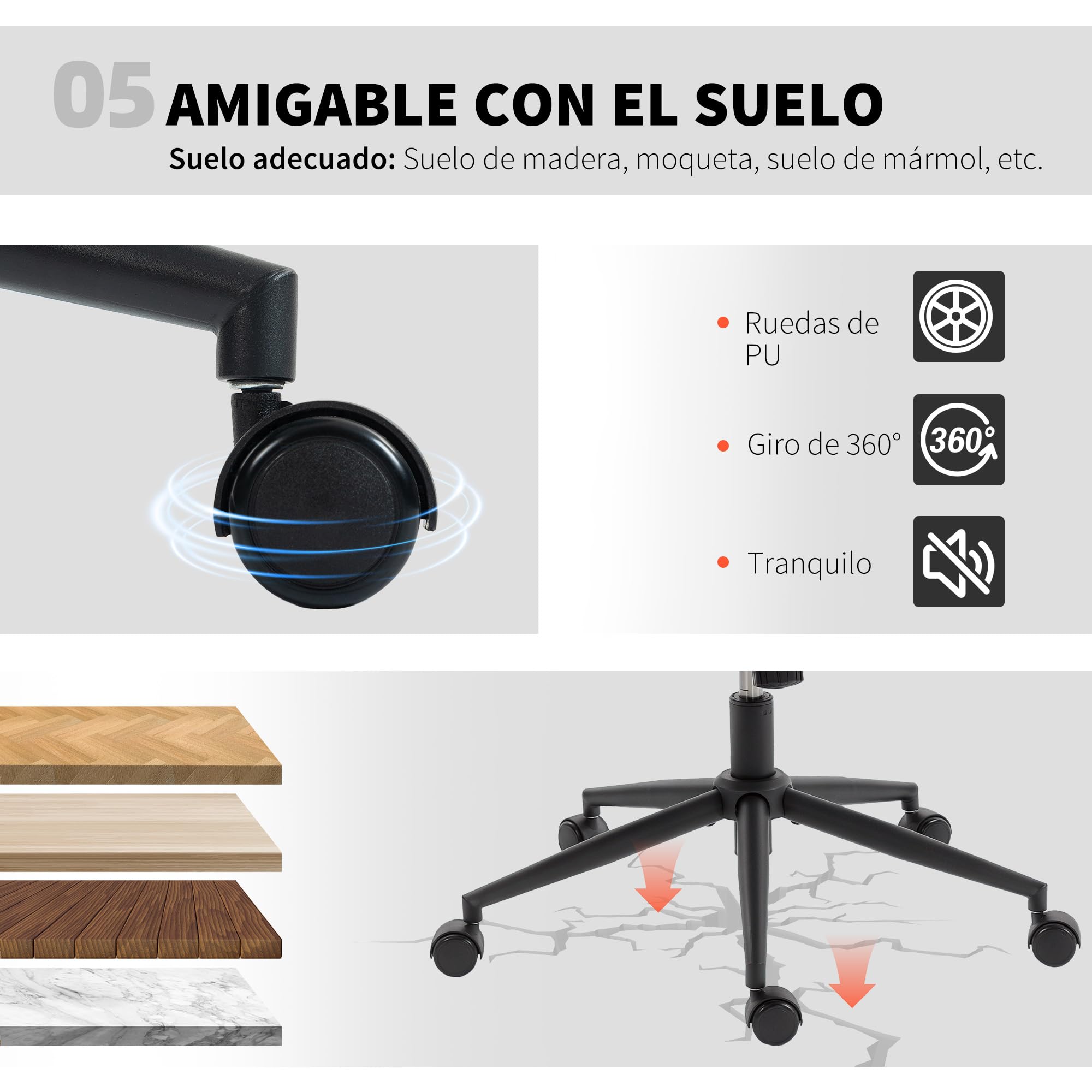 HOMCOM Silla de Oficina Piernas Cruzadas, Ruedas, 62x67x83-93 cm, Gris | Silla de Escritorio, Asiento Ancho, sin Reposabrazos, Altura Ajustable, Giratoria, Función Basculante, Tapizada en Chenilla