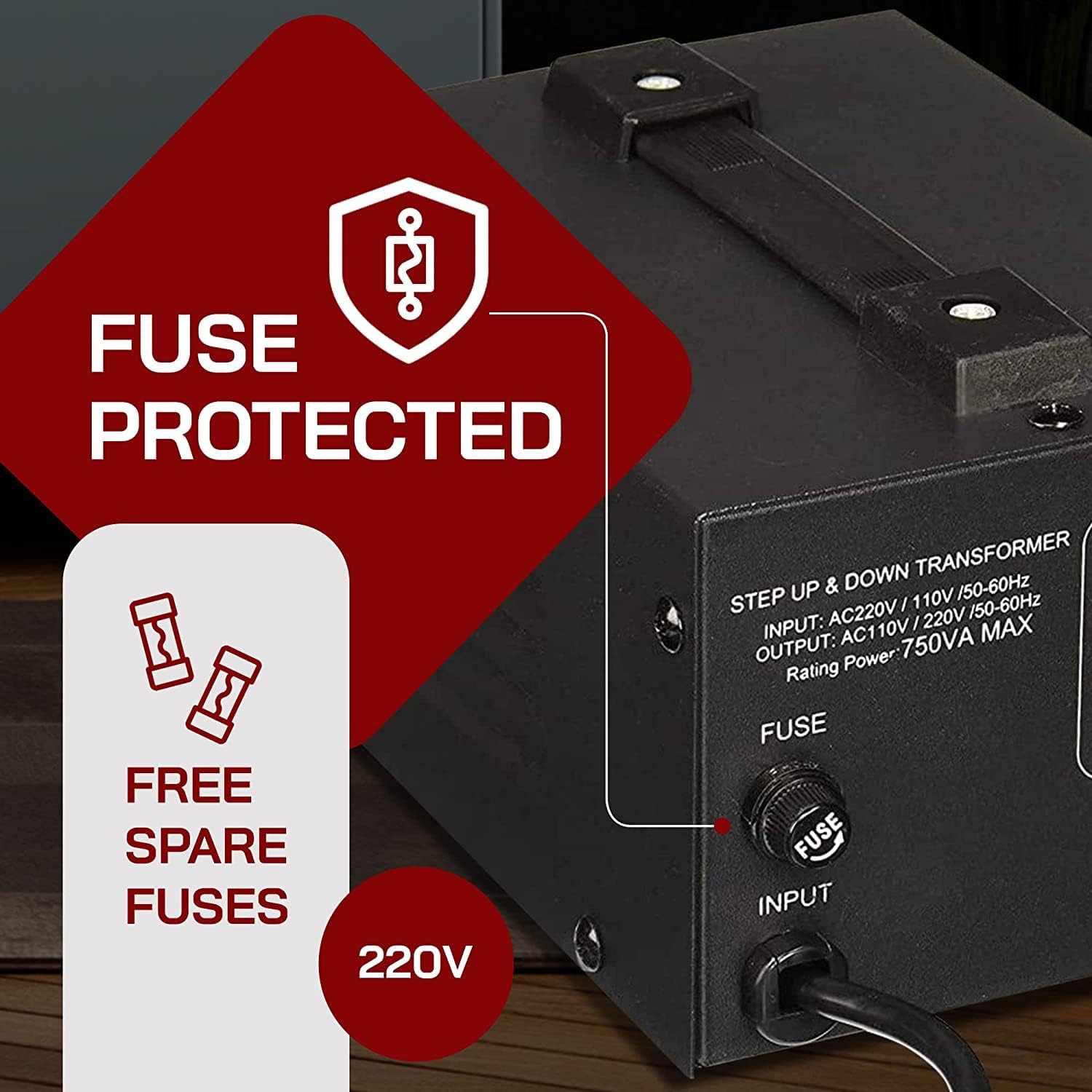 Close-up of the LiteFuze LT-750 showing the fuse holder and fuse protection label