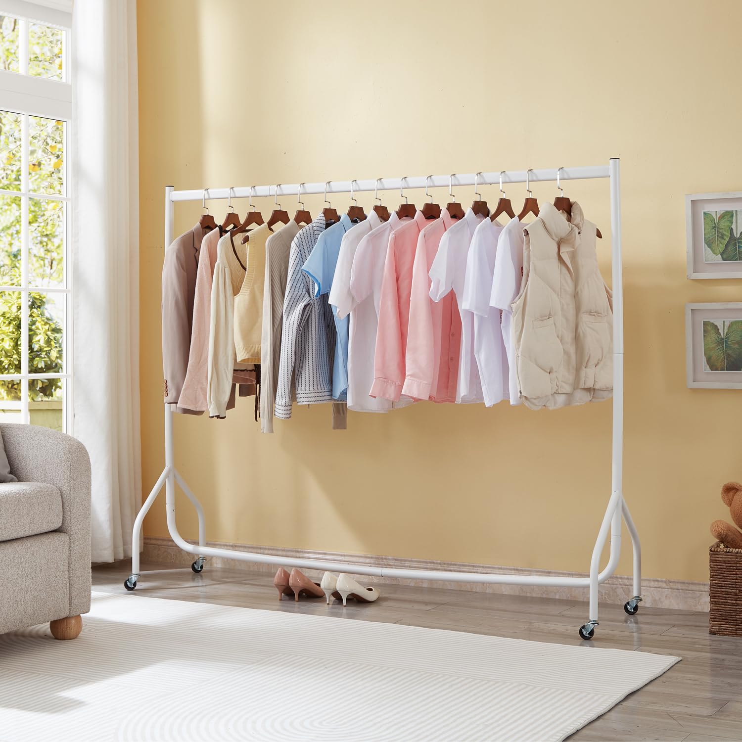House Of Home White 6Ft Heavy Duty Clothes Rail Strong Metal Garment Rack With Wheels Easy To Assemble Collapsible Hanging Rail 95 Kg Load Capacity Ideal For Home Retail And Storage