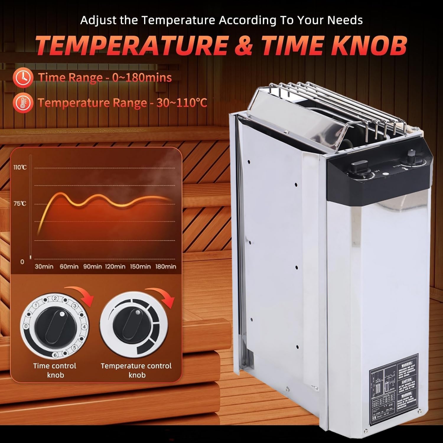 Calentador de Estufa de Sauna de Acero Inoxidable de 3 KW, Equipo de Calefacción de Sauna de Fácil Control de Temperatura de Alta Eficiencia para Sala de Sauna, Piscina Cubierta,