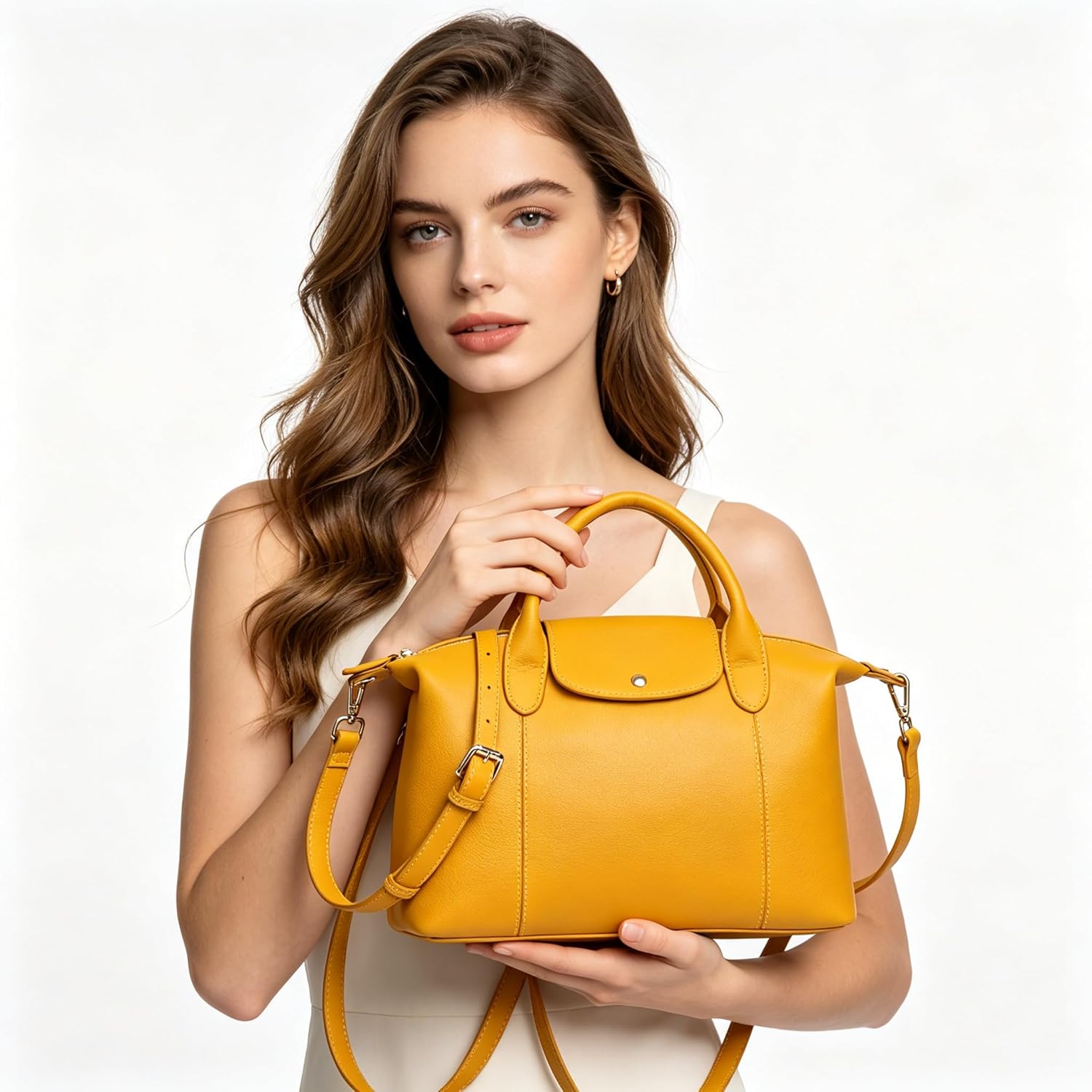 Genuine Leather Hobo Tote Bag for Women, Top Handle Satchel Handbag with Adjustable Strap, Large Capacity Pebbled.