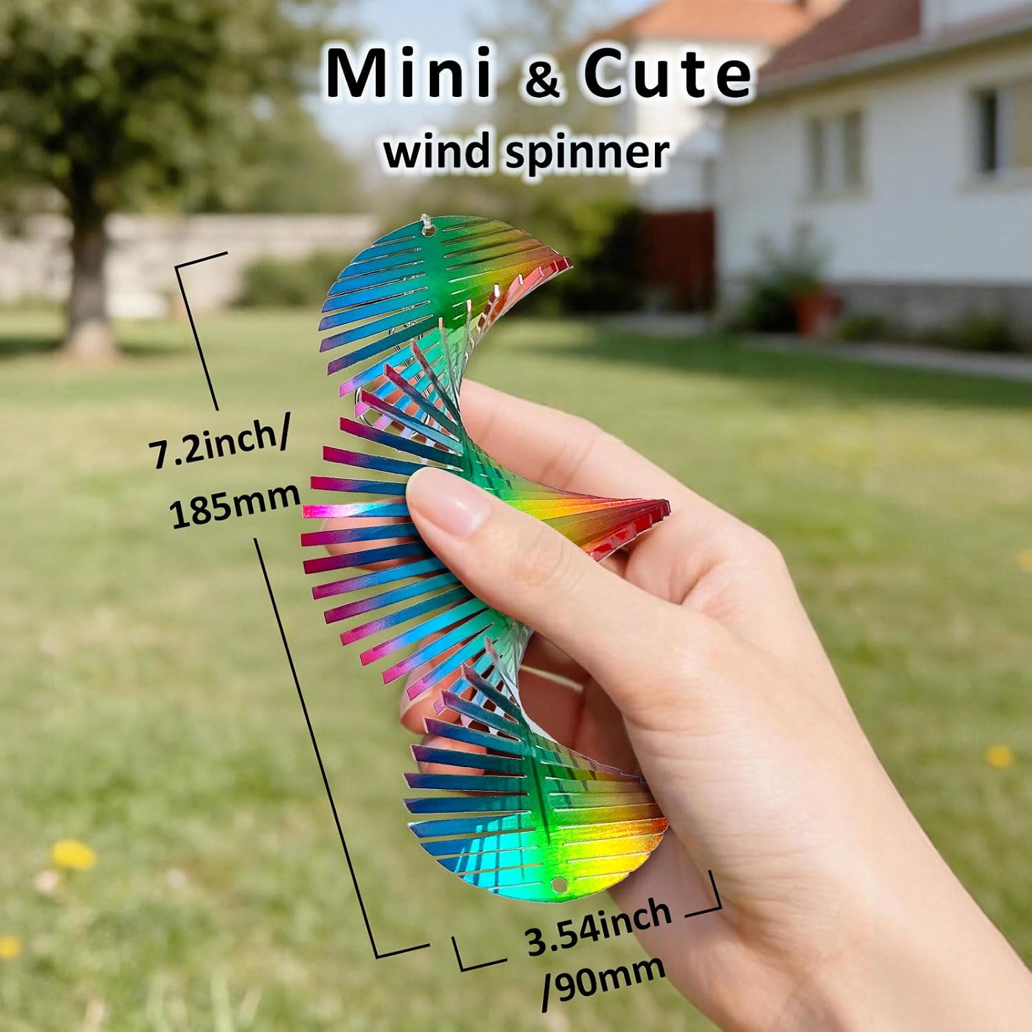 Aoedelyart Rainbow Wave Wind Spinners Outdoor Hanging Decor,Rainbow Helix Mini Wind Spinners for Yard and Garden Ornaments Gifts,7In Stainless Steel Reflective Wind Spinner Yard Art Wind Sculpture
