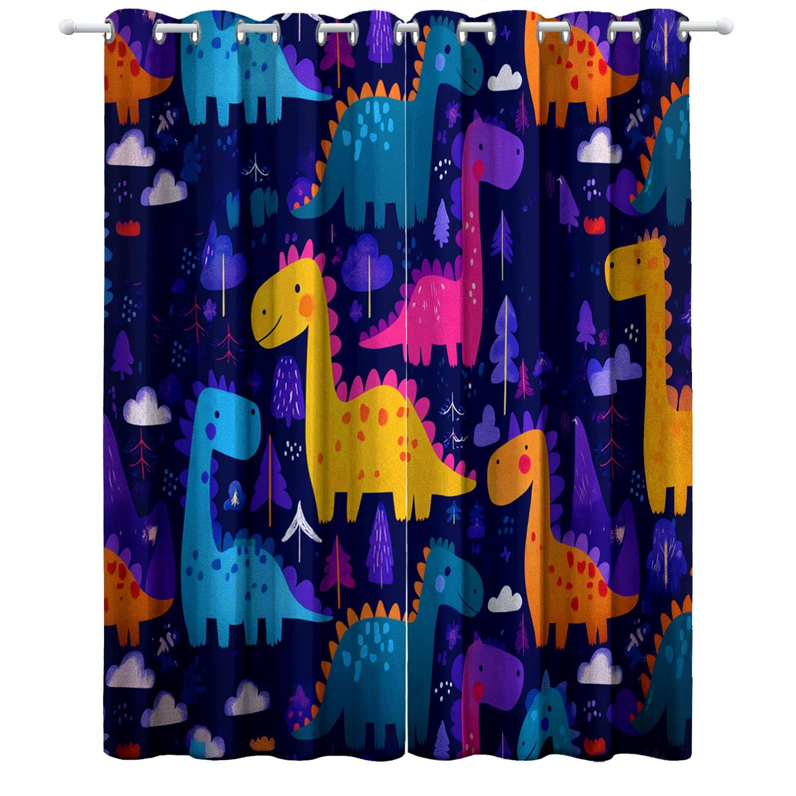 Rideau Occultant Thermiques Enfant Motif Dinosaure Mignon Cartoon 140 x 245 cm Lot de 2 Rideaux Imprimé pour Salon Fenetre Cuisine Décoration, Rideaux et Draperies Intérieurs à Oeillets, Couleur