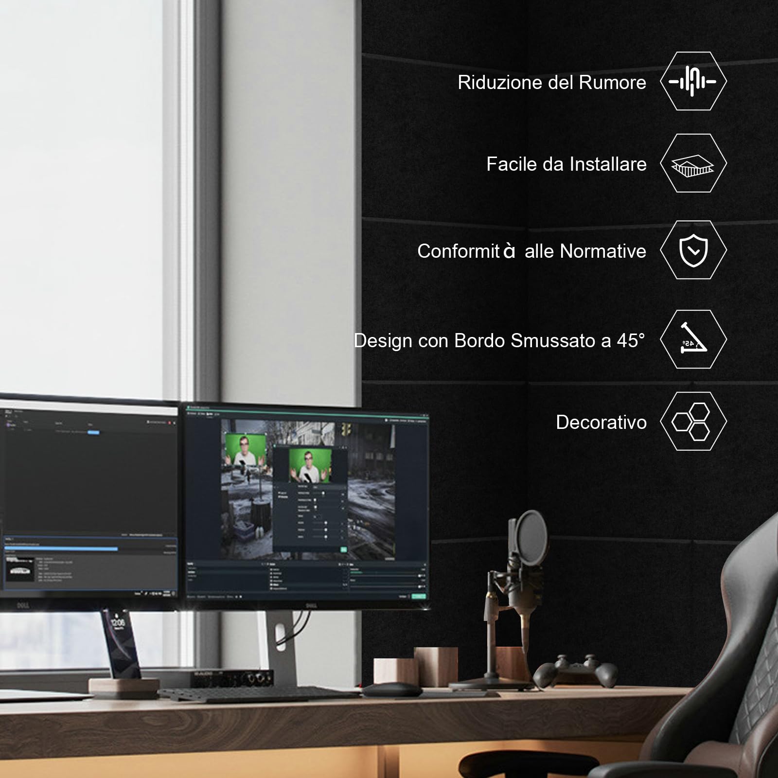 36 pezzi Pannello Fonoassorbente Quadrati Autoadesivi,Insonorizzazione Stanza,Copertura 3.24㎡,Alta Densità 230kg/m³ NRC 0.95, Pannelli Fonoassorbenti Decorativi,per Pareti e Porte,Sala Giochi