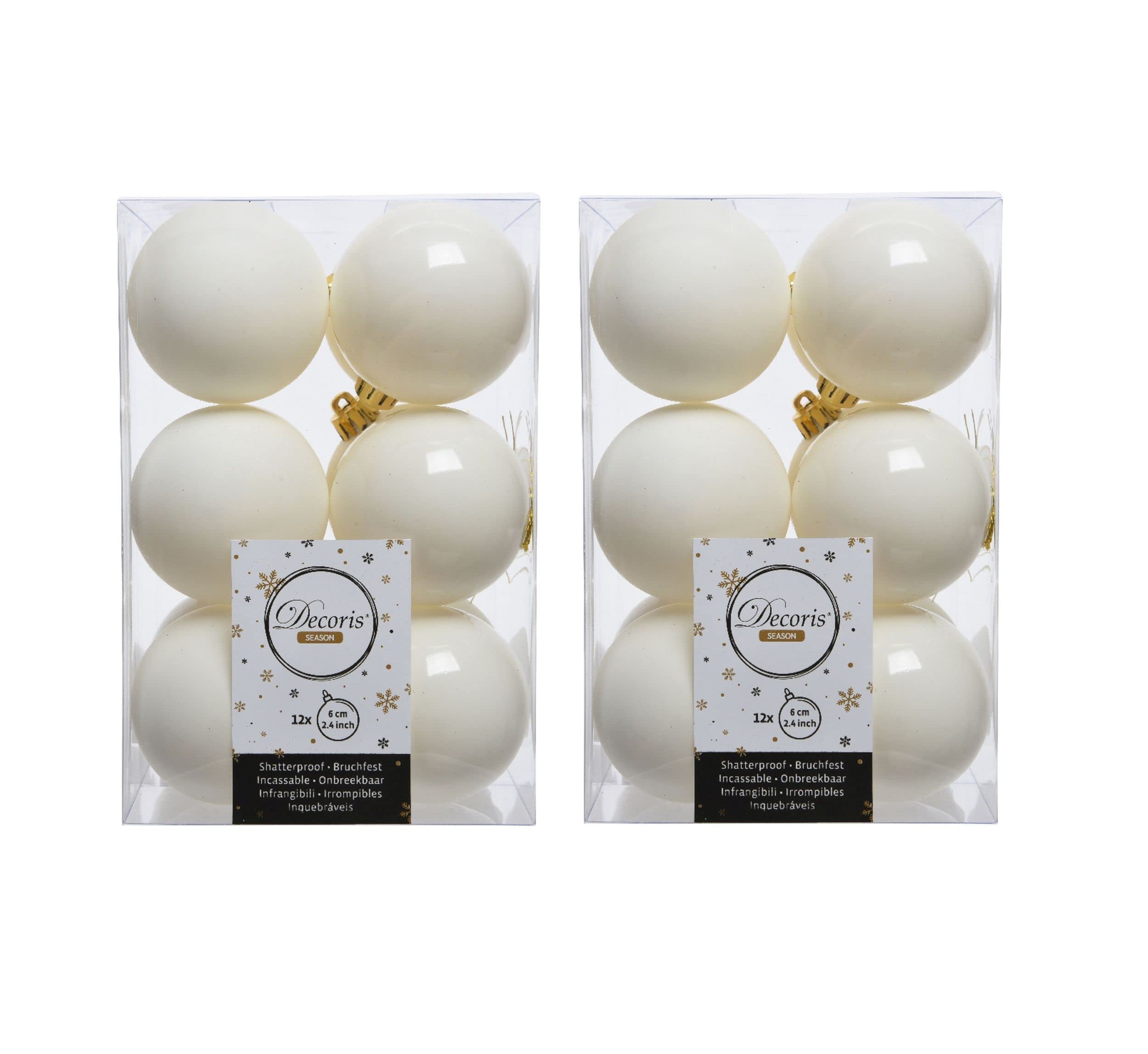 Shop4allsorts Wool White 24 Christmas Baubles 6Cm Shatterproof Tree Ornaments Shiny Matt Decs