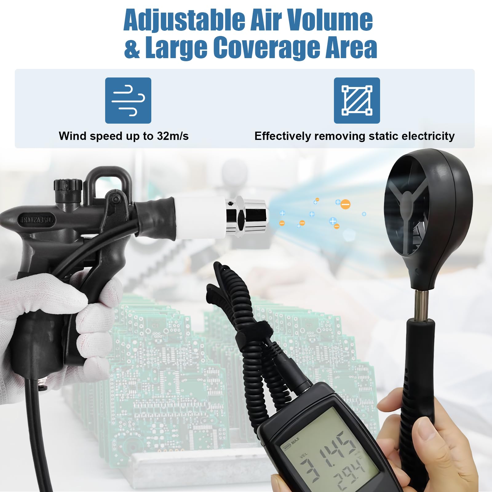 YUCHENGTECH Pistola Antistatica Pistola ad Aria Ionizzante con Generatore ad Alta Tensione 10.0KV Ago Ionico Incorporato Bilanciamento Ionico ±35V per Eliminazione Dell'elettricità Statica