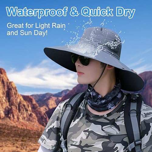 Miniatura 5 de Sombrero de protección solar de ala ancha de 6 pulgadas para exteriores, unisex, para senderismo, playa, pesca, safari, jardín, césped, patio,