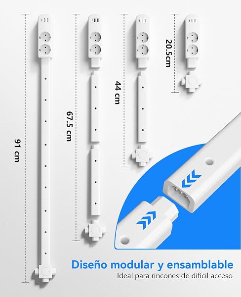Regletas Enchufes 2 Tomas, 2 Puertos USB-A y 1 USB-C, Regleta Múltiple con 3 Extensión, Apta para Enchufes de Difícil Acceso Detrás del Sofá, Mesita de Noche, Escritorio - 2