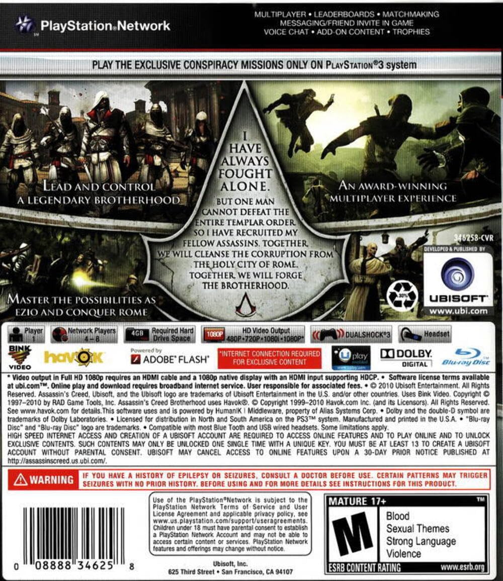 ASSASSIN'S CREED BROTHERHOOD RELAUNCH / Jeu PS3 - Jeux vidéo
