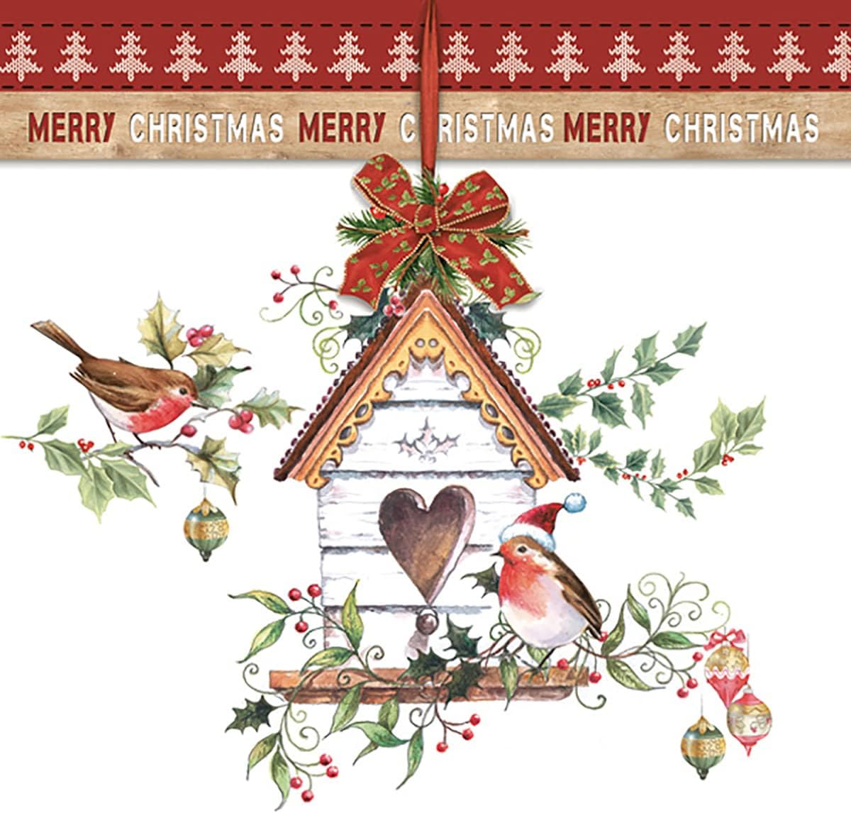 Maki 3-Ply Children Theme Xmas Decoupage Tissue Paper Napkins Decorative Christmas Serviettes 33cm x 33cm - Pack of 20 (Xmas Bird House)