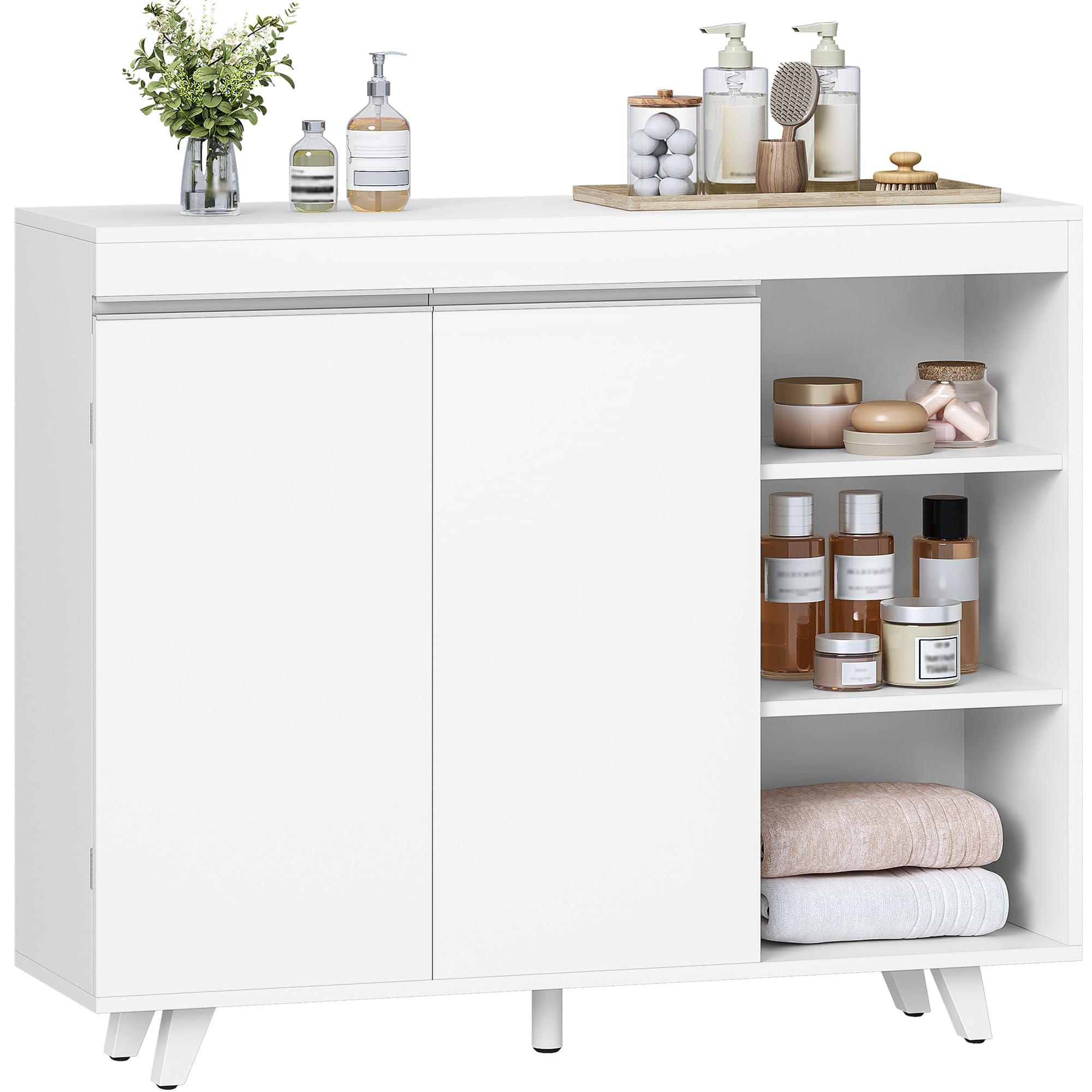 Hzuaneri Mobile da Bagno, Armadio di stoccaggio, Mobile da cucina, con 3 Ripiani Aperti Regolabili e 2 ante, moderno, per Bagno, Soggiorno, Ingresso, Cucina, 30 x 100 x 82 cm, Bianco SC20203X