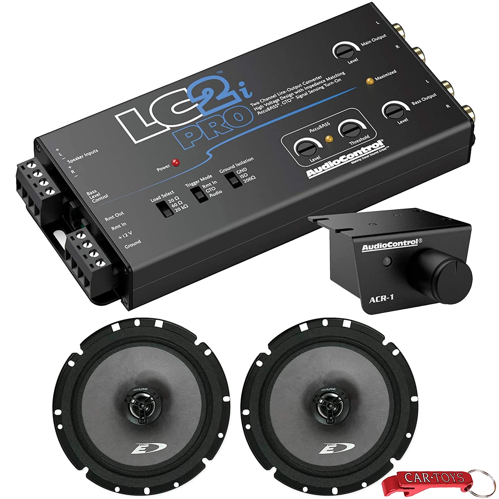AudioControl LC2i PRO 2-Channel Line Output Converter & Alpine Speakers Music Lover's Bundle. AccuBASS LOC with Impedance Matching, GTO, Audio Signal Sense, 12V Turn-On and ACR-1 Dash Sub Remote