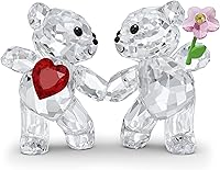Swarovski Kris Bears Happy Together Crystal Figurine Set - Romantic Bear Couple with Red Heart & Pink Flower, Collectible Decor