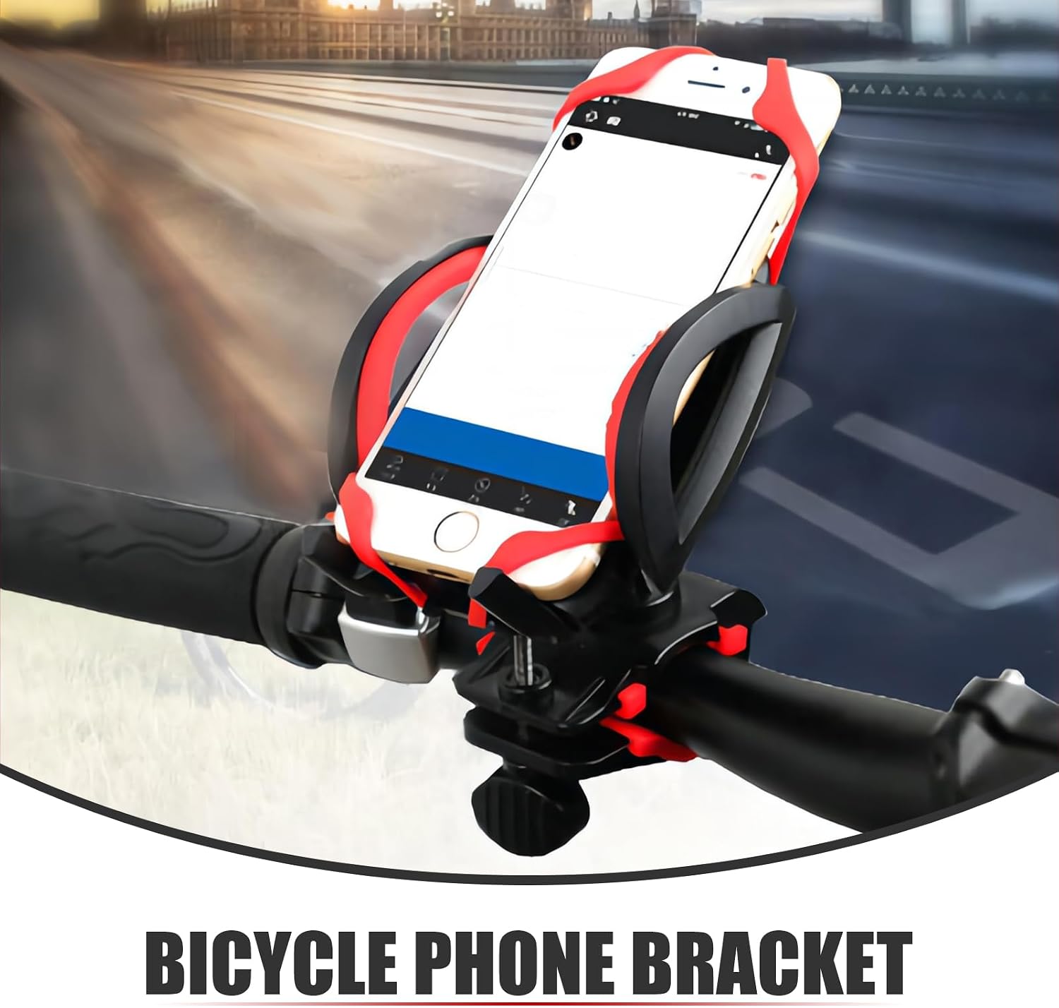 4 PCS Motorcycle Phone Mount Tether, Anti-Scratch and Anti-Slip Navigation Devices Protection Shell, Tightly Wrapped Phone Holder Grip Rubber Strap, Universal for Motorcycles Bikes (Red)