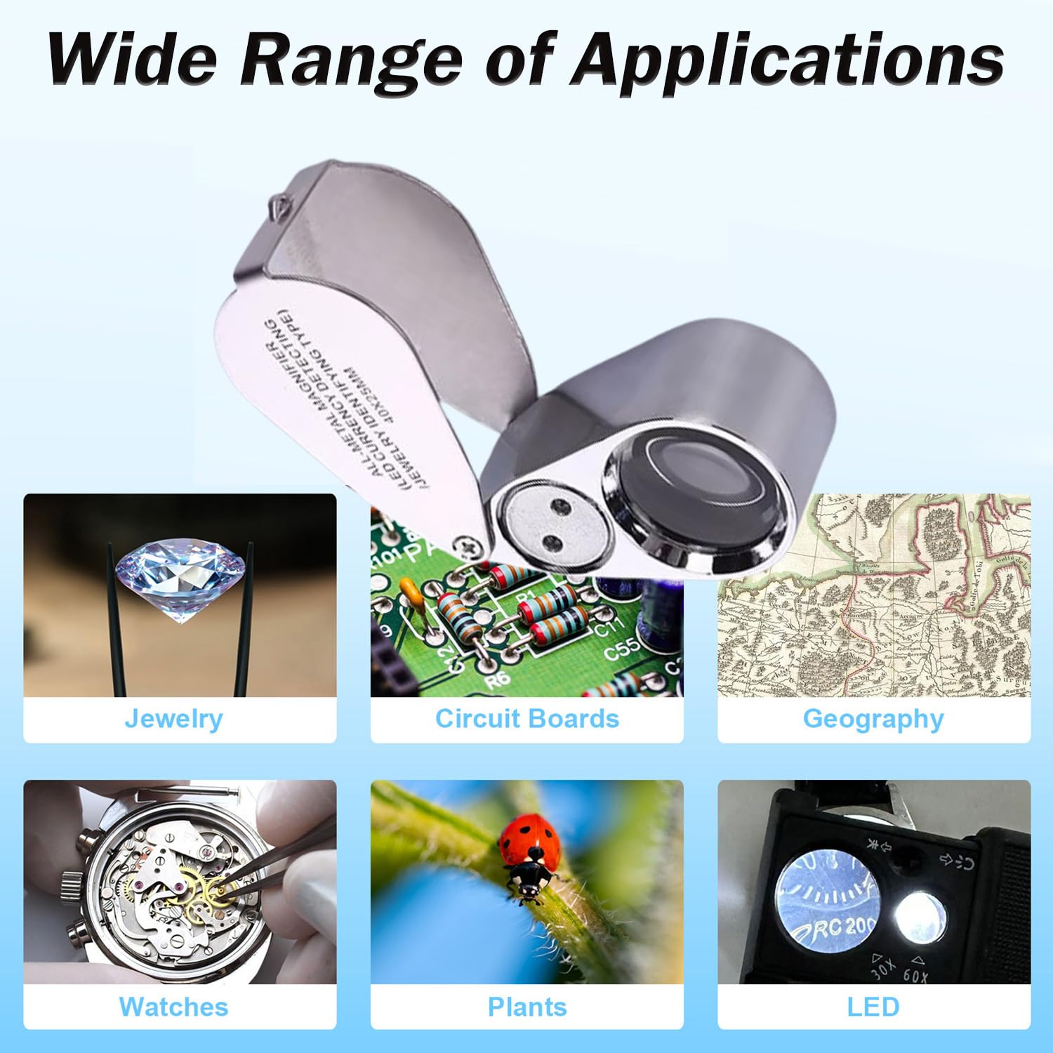 Rongon Pocket Magnifying Glass 40X Dual Light LED UV Jewelry Loupe - High Magnification Portable Magnifier Lens for Gemstone Identification, Watch Repair & Scientific Observation - Image 5