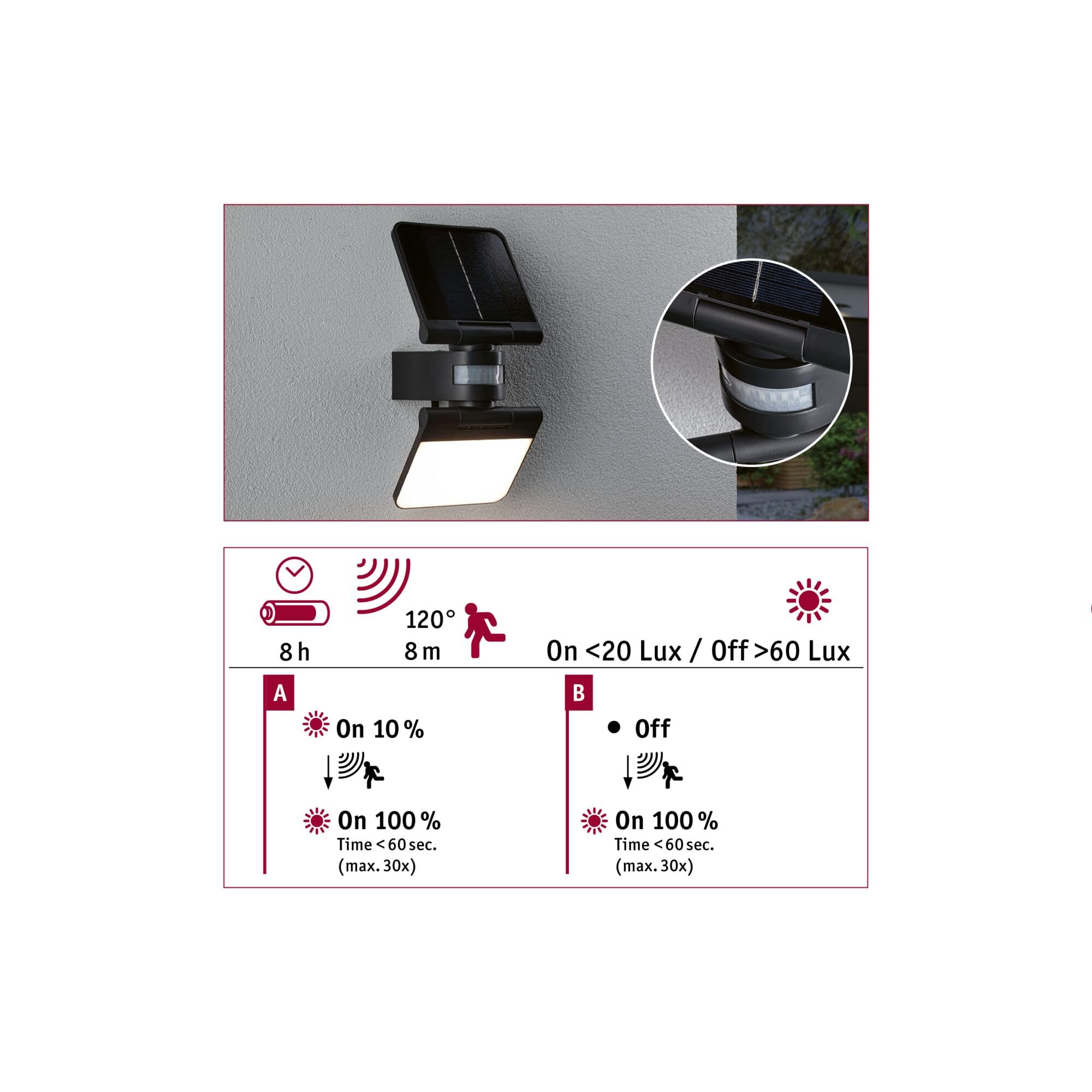 Paulmann Outdoor reflektor solarny Lesla IP65 3000 K USB PIR antracyt 94609