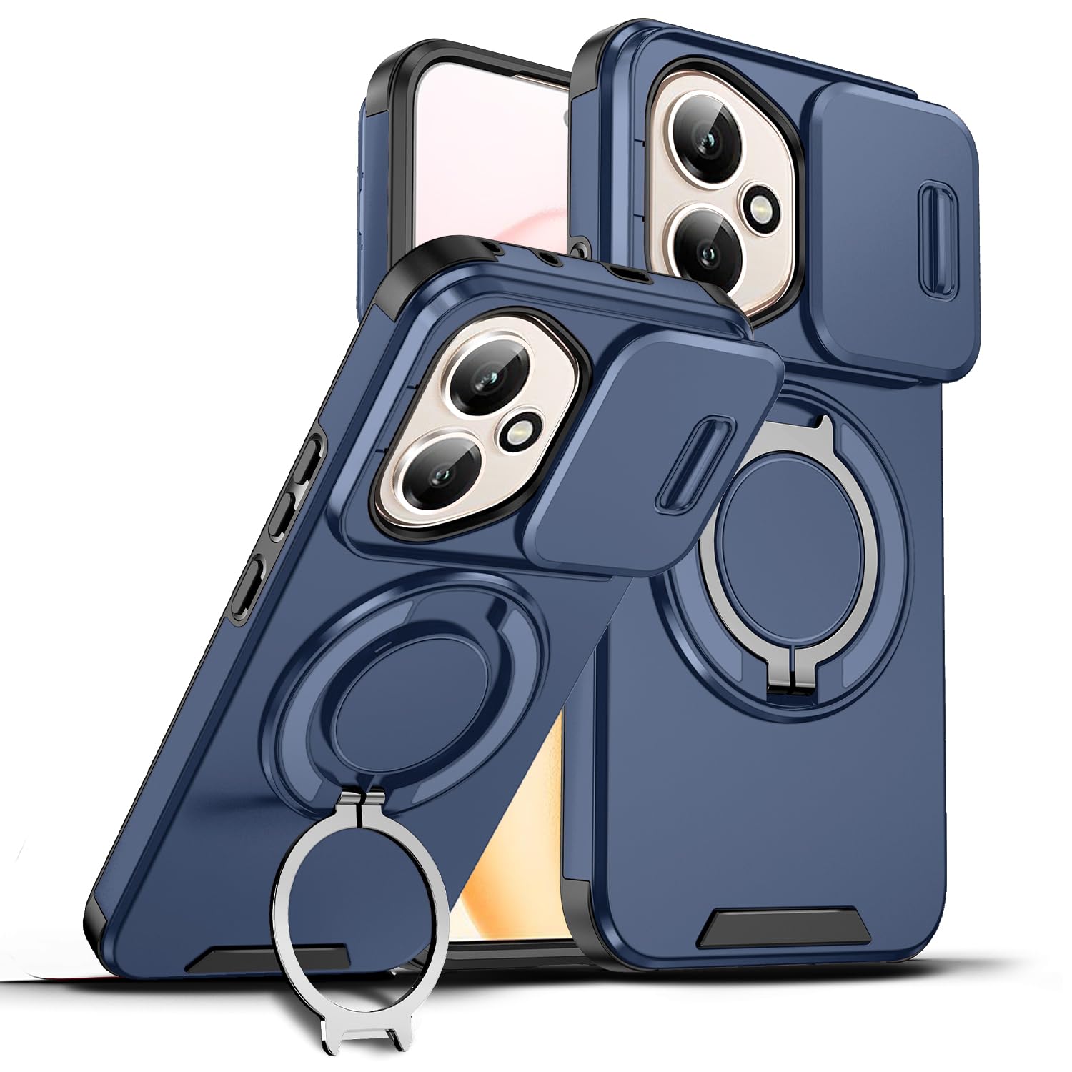 Hlgcokro for Honor 400 Pro Case with Slide Camera Cover and Rotating Kickstand Ring, Slim Magnetic Accessories Shockproof Phone Case for Honor 400 Pro