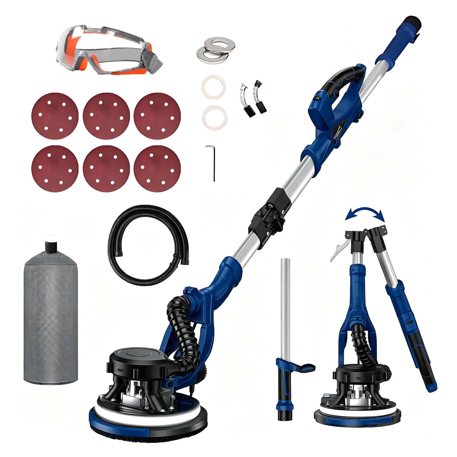 Lijadora de Paneles De Yeso De 9 Pulgadas con AspiracióN AutomáTica, MáQuina Multifuncional para Lijado, NivelacióN Y Pulido, 850 W, Doble Led Sin Sombras, 800-2100 RPM. Withhandle