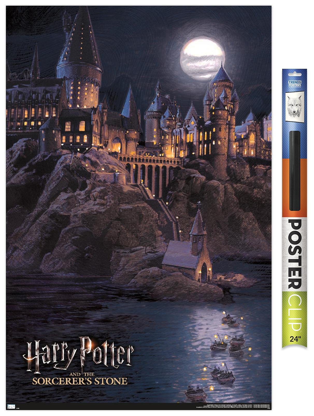 Harry Potter And The Sorcerer'S Stone - Hogwarts At Night Wall Poster, 34L" x 22.4W", Poster & Clip Bundle