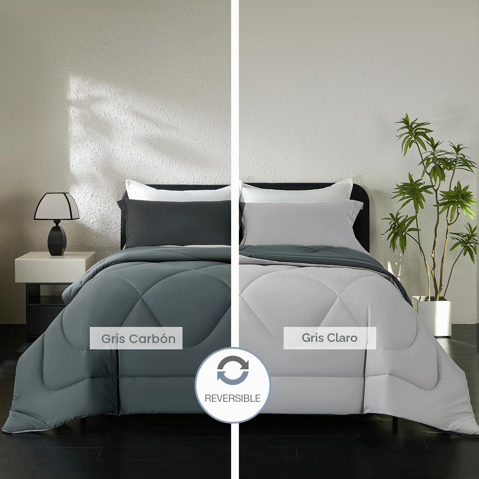 beeweed Edredón Relleno Nórdico 240x260 cm para Cama 180, Reversible Edredón de Fibra Oeko-Tex. 300 gr/m² en 100% Suave Microfibra, con 2 Fundas Almohada