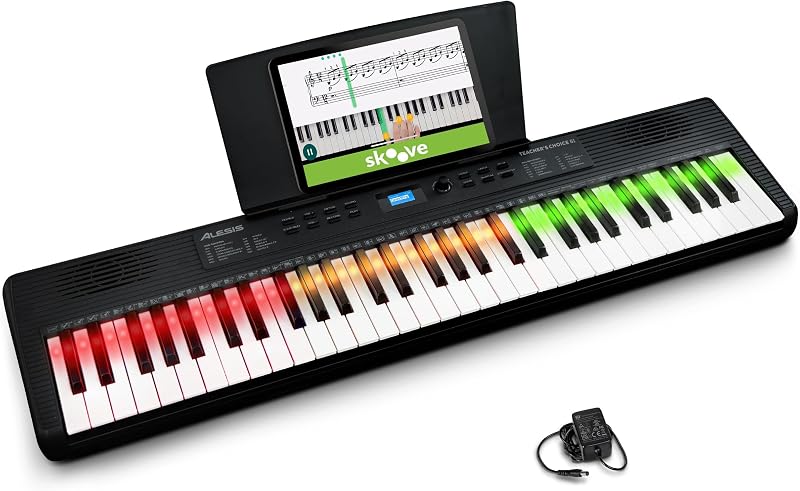 Teclado de piano de 61 teclas Teacher's Choice con teclas iluminadas | Teclas LED inteligentes con integración de la aplicación Skoove, 300 sonidos, modos de división/capa, incluye lecciones de piano, para principiantes