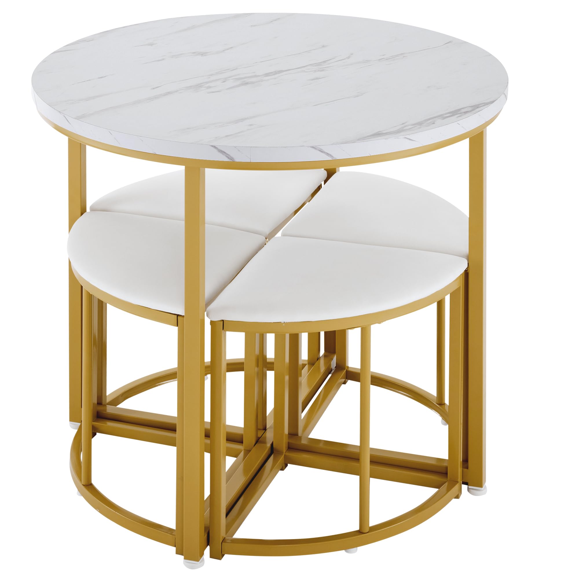 WASAGA Table Salle à Manger Ronde Avec 4 Chaises Velours - Ensemble Moderne Luxe Blanc Et Gris