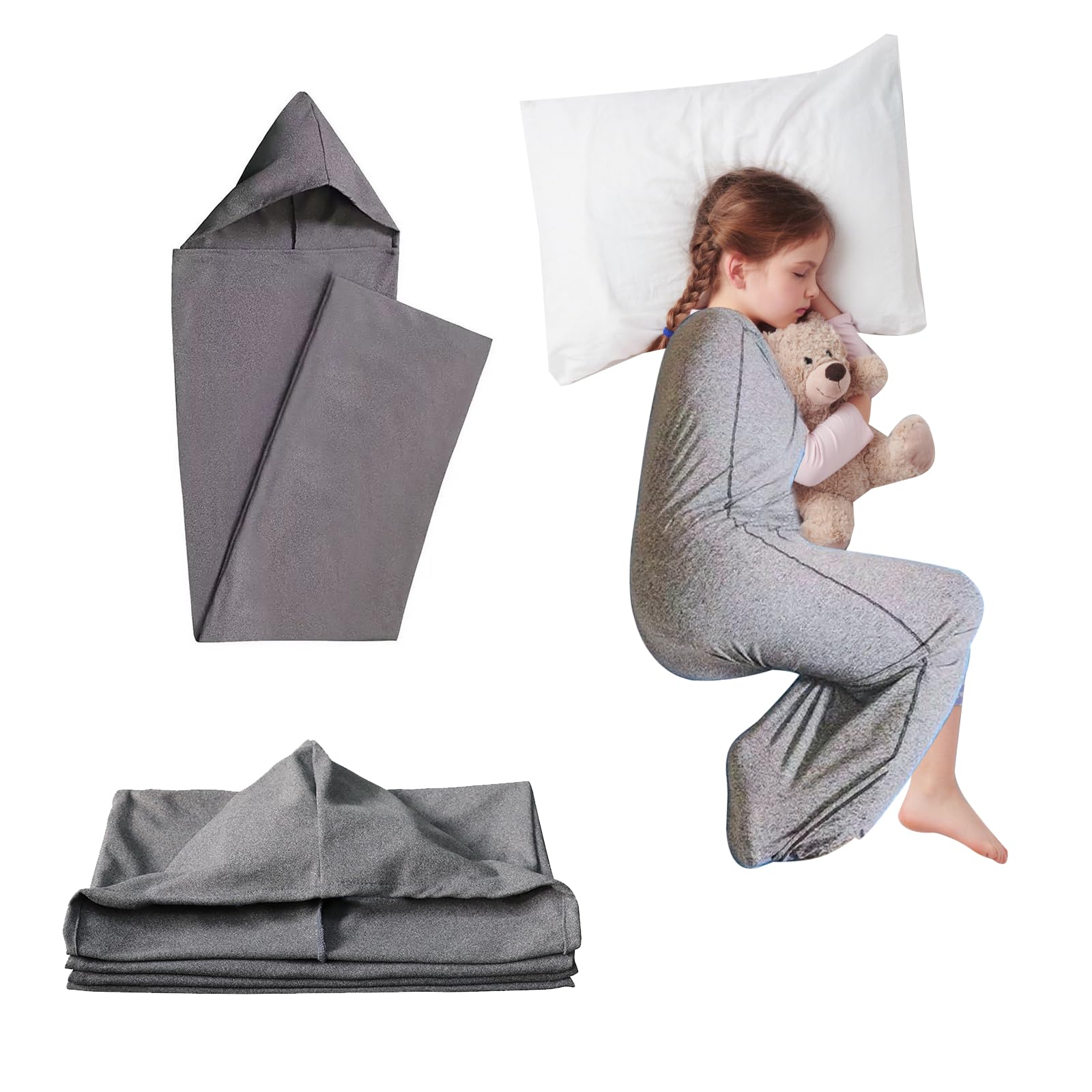 Compression Sleep Sack, Wearable Blanket Sleeping Bag with Hat, Stress & Anxiety Relief, Breathable Stretch Fabric Sleep Pod for Adults and Children (150 * 40)